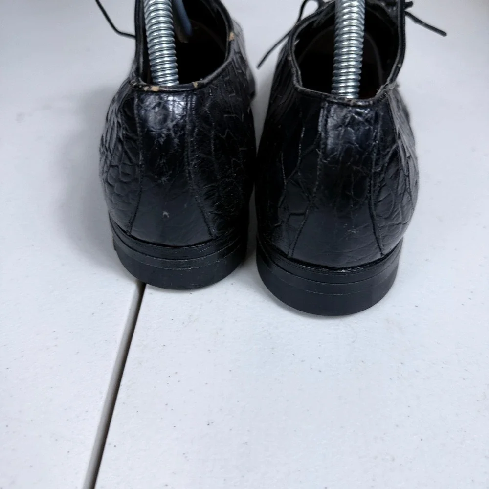 G.B.H. Field Derby Shoes Mens 8.5 Black Genuine Reptile Leather Exotic Oxfords